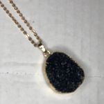 Necklace Black Agate Druzy Stone Necklace w/ 20” Gold Chain BRAND NEW Photo 3