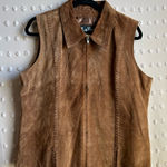 La‎ Vee Vintage 100% Leather Braided Detail Zip Up Vest Sz L Camel Brown Size L Photo 0