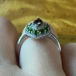Natural Red Garnet Chrome Diopside Sterling Silver Halo Ring Size 7 Photo 1