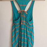 Free People Vintage Y2K Teal Green Orange Stripe Deep V Neck Racerback Tank Top Photo 4