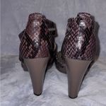 Michael Kors Women’s Berkley Leather Embossed Brown Snakeskin T Strap Zip Heels Photo 5