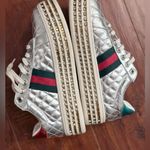 Silver leather sneakers with stripes/bees & crystal embellishments accents Sz 9 Photo 7