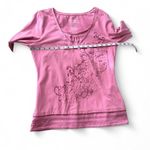 Vintage Layered Look Rhinestone Embellished Graphic Top Pink Size L Photo 6