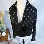 Lovers + Friends  Black Gold Metallic Polka Dot Sheer Whisper Top Sz S💚 Photo 3