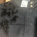 Free People  RARE Fleur de Lis Black Denim Hoodie Puffer Jacket Medium NEW Photo 5