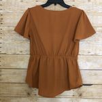 FAVLUX Mustard Yellow Knot Front Short Sleeve Blouse - Size Small - V-Neck Top Photo 5