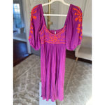 Free People  Wedgewood Maxi Dress Embroidered M Boho Magenta Scandi Parisian Soft Photo 1