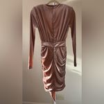 House Of CB Velvet Long Sleeve Dress in Dusty Rose Plunging Neckline Mini - XS Photo 4