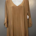 Tango Mango Dress Womens Large Brown 3/4 Bell Sleeve V Neck Tunic Solid Photo 0