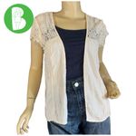 American Eagle  OUTFITTERS BEIGE OPEN FRONT LACE CARDIGAN BLOUSE (M) Photo 1