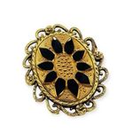 Vintage Florenza Victorian Revival 1950’s Gold Tone Black Glass Statement Brooch Photo 0