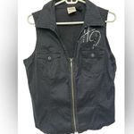 Harley Davidson Womens black Sleeveless Full Zip Denim Embroidered Vest Size L Photo 0