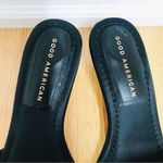 Good American Black Satin Rhinestone Kitten Heel Slide Square Toe Size 7 New Photo 3