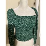 Reformation  Pinto Green Floral Smocked Square Neck Long Sleeve Crop Top Womens S Photo 3
