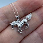 Sterling Silver CZ Horse Pendant Necklace Silver Photo 2