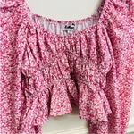 Women’s Red Berry Puffy Long Sleeve Cropped Pink White Elastic Floral Top Size 6 Photo 5