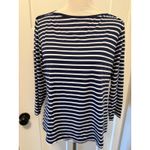 Lands' End  Women's Striped Long Sleeve Boat‎ Neck Top, Navy White, Casual Photo 1