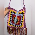 Handmade Handcrafted Granny Square Crochet Fringe Bag Photo 2
