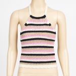 VERO MODA Halter Top Striped Crochet Pink Beige Black Festival Casual Medium Photo 0