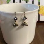 Brass/Gold Colored Unique Dangle Earrings With Clear Colored Gem LIKE NEW Photo 0