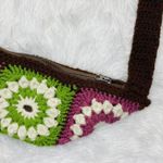 Retro Handmade Green & Pink Granny Square Floral Crochet Small Crossbody Purse Photo 3