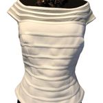 Cache  White Sheer Mesh OTTOMAN Event Top Lined New Off Shoulder $138 NWT Wedding Photo 1