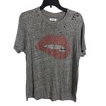 Lauren Moshi  Capri Crystal Biting Lip Gray Distressed T-Shirt Size Small Grunge Photo 1