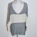 POL  Gray and White Oversized Sweater Size Small Gray Stripe Distressed Sweater Photo 3