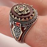 Vintage Silvery Crown Y2K Ring Size 9 Engraved Print Red Gothic Photo 0