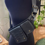 Lakhay’s Black Leather Moto Detail Adjustable Strap Belt Hip Crossbody Bag Photo 0
