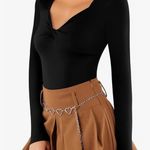 MANGOPOP Sweetheart Neckline Twist Knot Fitted V Neck Long Sleeve Bodysuit for Women Tops Photo 2
