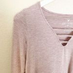 American Eagle  Soft & Sexy Striped Bell Sleeve Top Pink White Cottage Stretch XS Photo 1