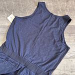 Athleta Brooklyn Sleeveless Textured Jumpsuit Womens 16 V Neck Pockets Blue Gray Photo 6