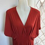 ZARA Rust Red V-Neck Maxi Dress With Pleated Front Detail & Short Sleeves Photo 1