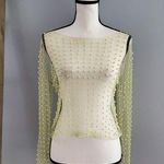 Haute Monde Green Faux Pearl Rhinestone Sheer Top Size L Photo 0