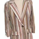Soho Apparel Striped Linen One Button Ruched Sleeve Blazer White Orange Medium Photo 0
