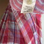 Maeve Anthropologie Plaid Hi Low Swing Dress Pink Blue Sleeveless V Neck XS Photo 8