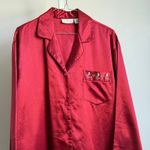 Kathryn sz S Red Satin Long Nightgown Robe Embroidered Pocket Luxury Photo 1