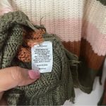 Wonderly  Distressed Striped V-Neck Sweater - Olive, Pink, Brown Photo 2