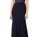 Theia Women's Blue Dramatic Lace Neck Formal Evening Deep Midnight Gown Size 4 Photo 4
