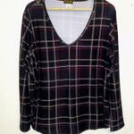 Forbidden Society Plaid V-Neck Pullover Top-Size XL-Long Sleeve-Academia-Grunge Photo 0
