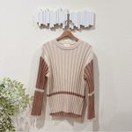 Sancia Divina Two Tone Knit Sweater Pullover Jumper with Slits Size Small NWT Brown Photo 1