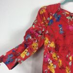 ZARA NWT Satin Romper Small Red Japanese Floral Ruffle Puff Sleeve Ruched Photo 12