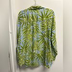 Sigrid Olsen  Linen Green and Blue Tropical Leaf Print Shirt Photo 4
