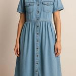 Vintage Denim Midi Dress XL | Western Cottagecore Prairie Y2K Style Blue Photo 0