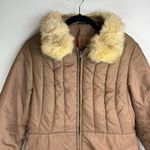 Vtg Bromleigh Womens Puffer Jacket Fur Collar Sz S/M Longline Tan Photo 2