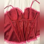 Red Satin Corset Heart Top with Pink Lace Trim Size L Photo 6