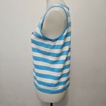Quacker Factory  Retro Blue & White Stripe Cherry Sleeveless Sweater Size Medium Photo 2
