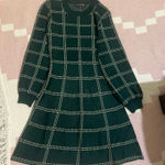 Midnight Doll  Forest Dark Green Gold Plaid Check Checkered Fit Flare Xmas Dress Photo 0