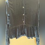 Bella Dahl Button Back Navy Blue Silk Velvet Peplum long Sleeve Blouse size XS Photo 8